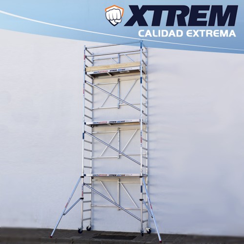 Andamio plegable XTREM 75x190 7,50 m Altura de trabajo con estabilizadores y rodapié de madera